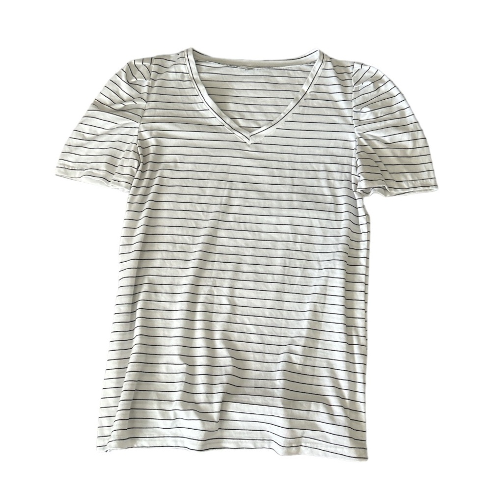 OFEEFAN • V Neck Puff Sleeve Tee Shirt